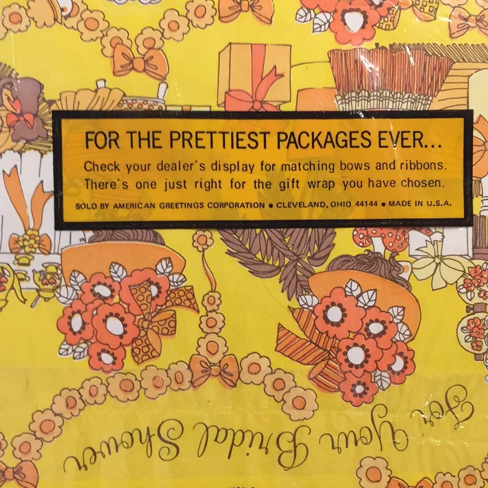 Vintage 1970s Bridal Shower Gift Wrap Paper Tea Party Kitties